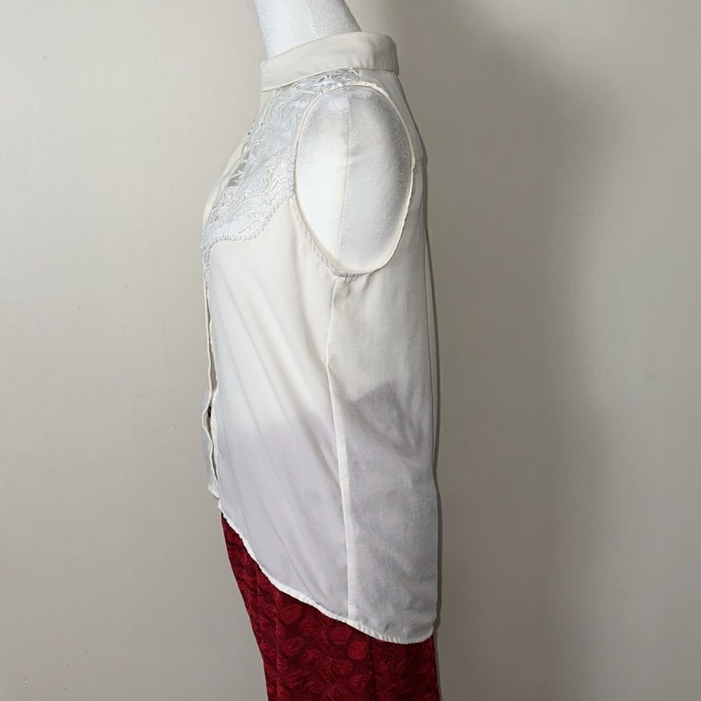 DIVIDED X H&M 2 Ivory White Lace Front Sheer Sleeveless Shell Top - Picture 5 of 6